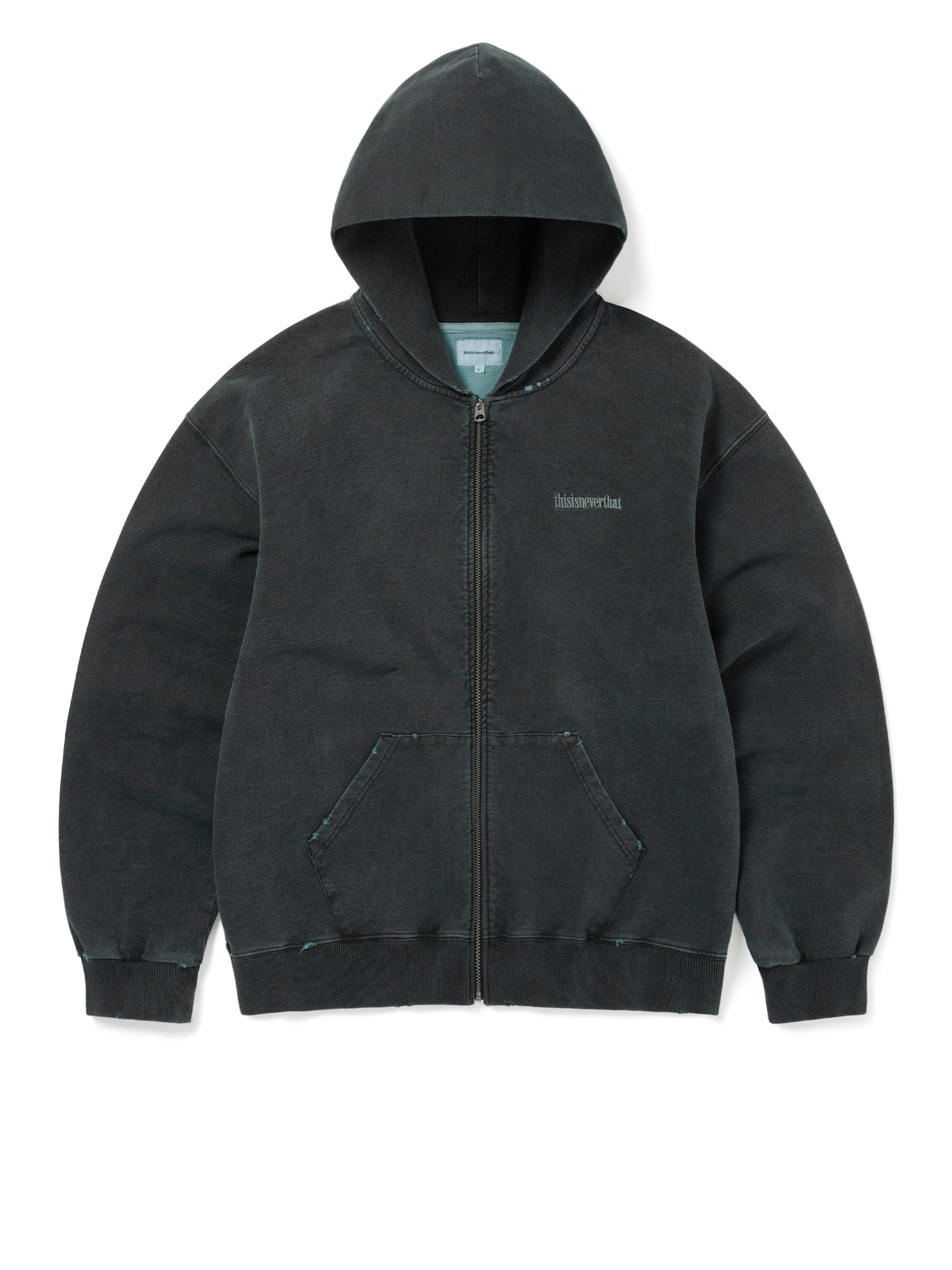 thisisneverthat - Damaged Zip Up Hoodie Khaki (Black) product image 1 | TRAB K-Fashion Australia