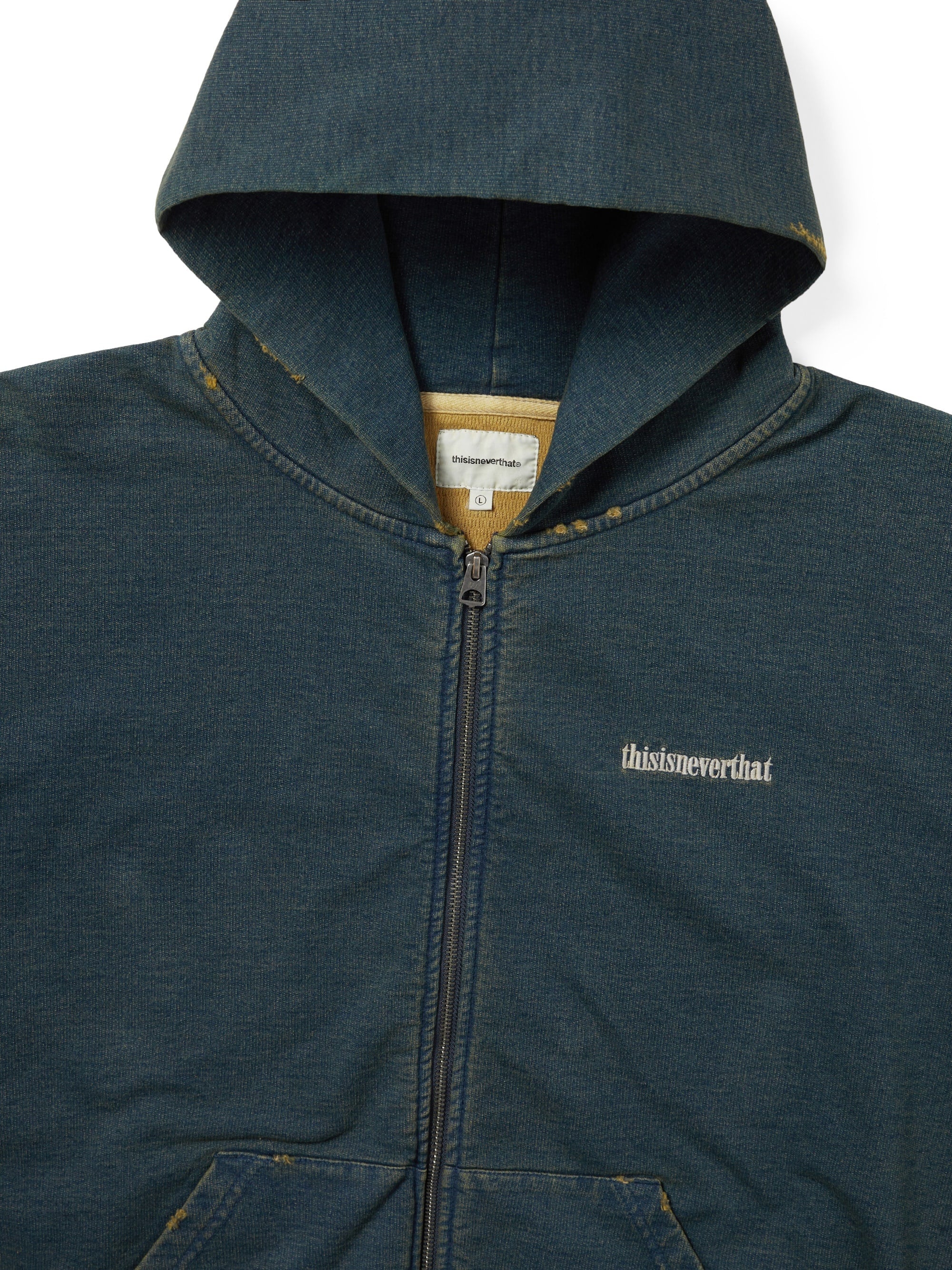 thisisneverthat - Damaged Zip Up Hoodie Khaki (Blue) product image 2 | TRAB K-Fashion Australia