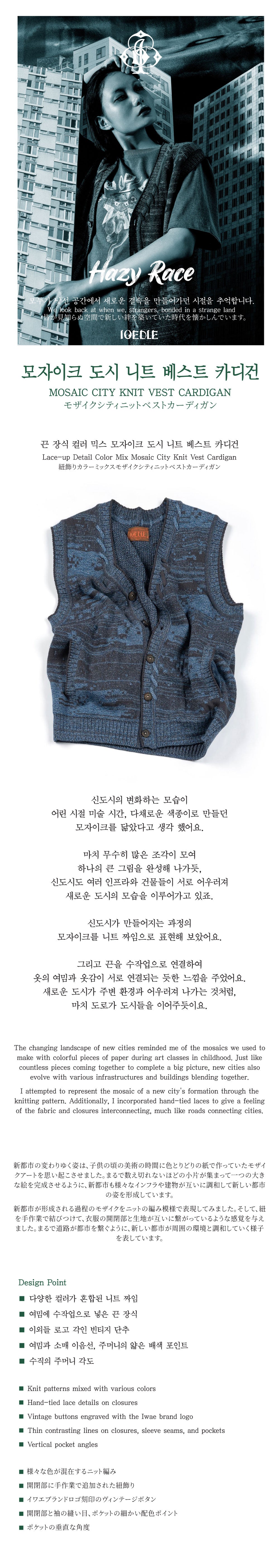 Ioedle - Mosaic Urban Knit Vest Cardigan (Blue) product image 9 | TRAB K-Fashion Australia