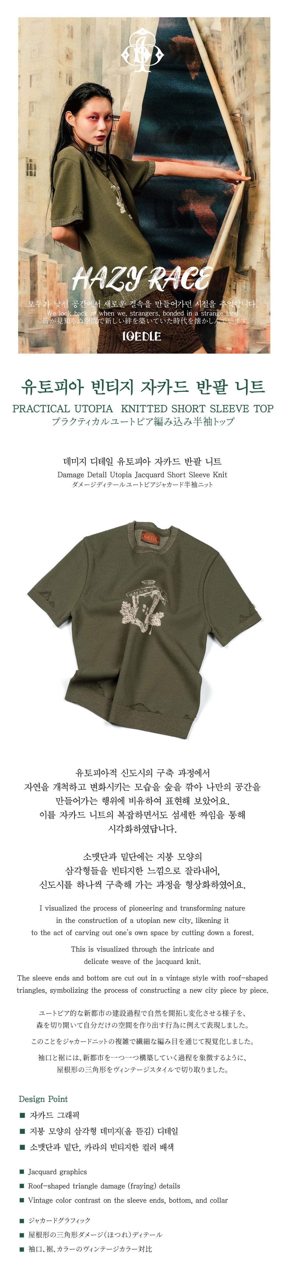 Ioedle - Utopia Vintage Jacquard Short Sleeve Knit (Khaki) product image 7 | TRAB K-Fashion Australia