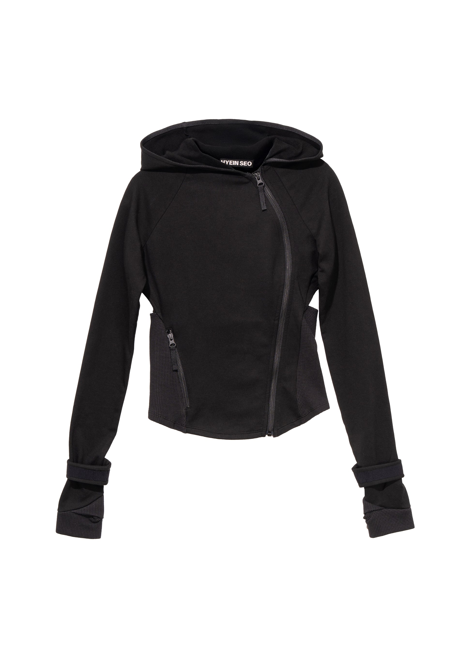 Hyein Seo - Hooded Asymmetric Zip Top (Black) product image 5 | TRAB K-Fashion Australia