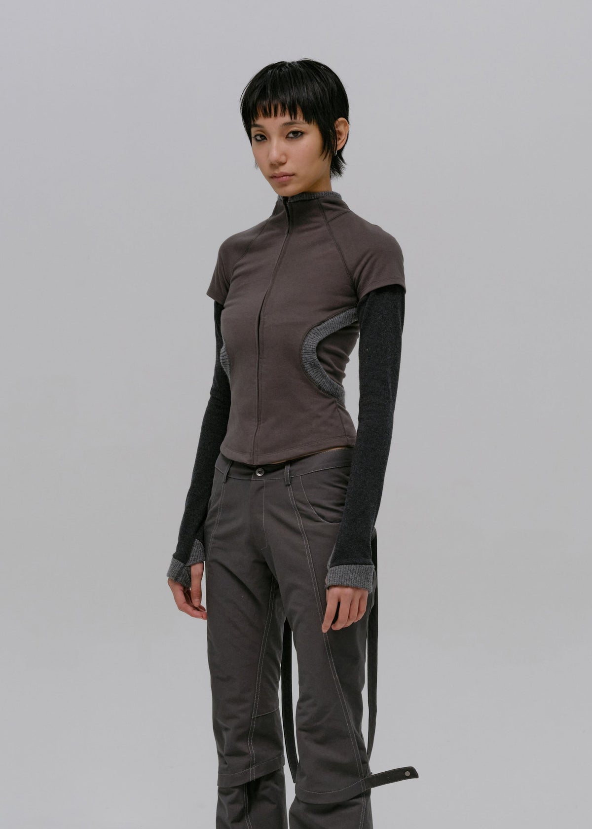 Hyein Seo - Layered Zip Top (Smoky Grey) product image 1 | TRAB K-Fashion Australia
