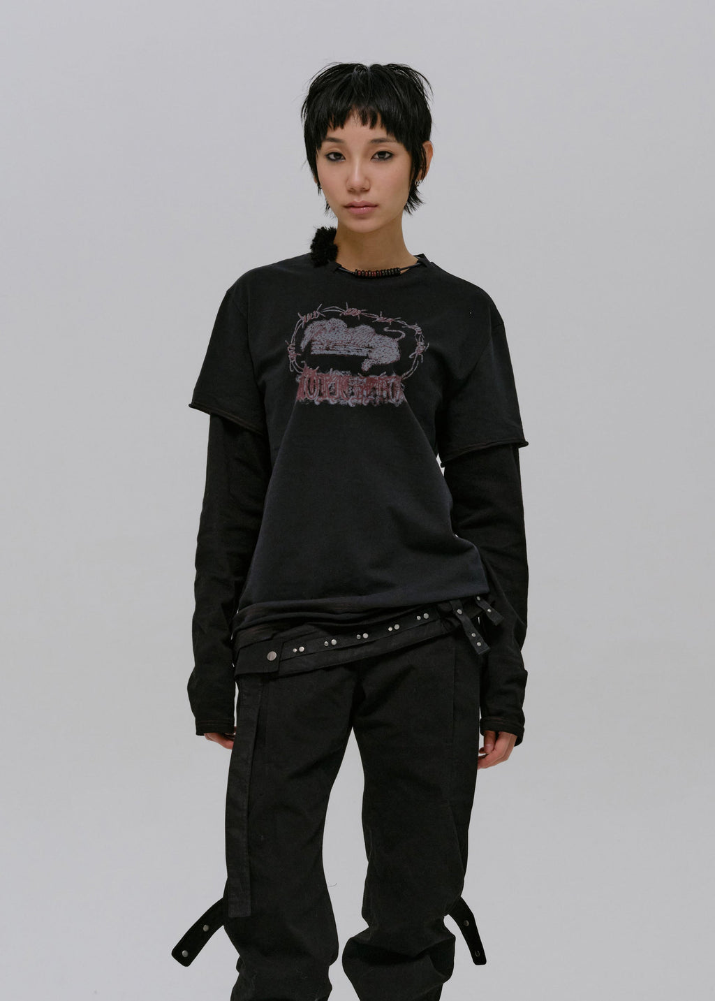 Hyein Seo - Graphic T-Shirt w/ Necklace (Black) product image 1 | TRAB K-Fashion Australia