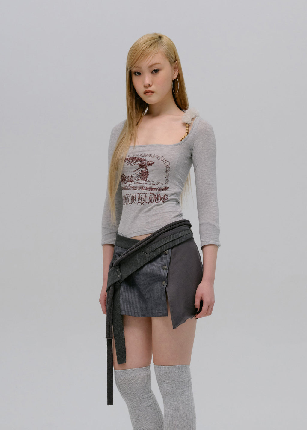 Hyein Seo - Fur Strap Top (Grey) product image 1 | TRAB K-Fashion Australia