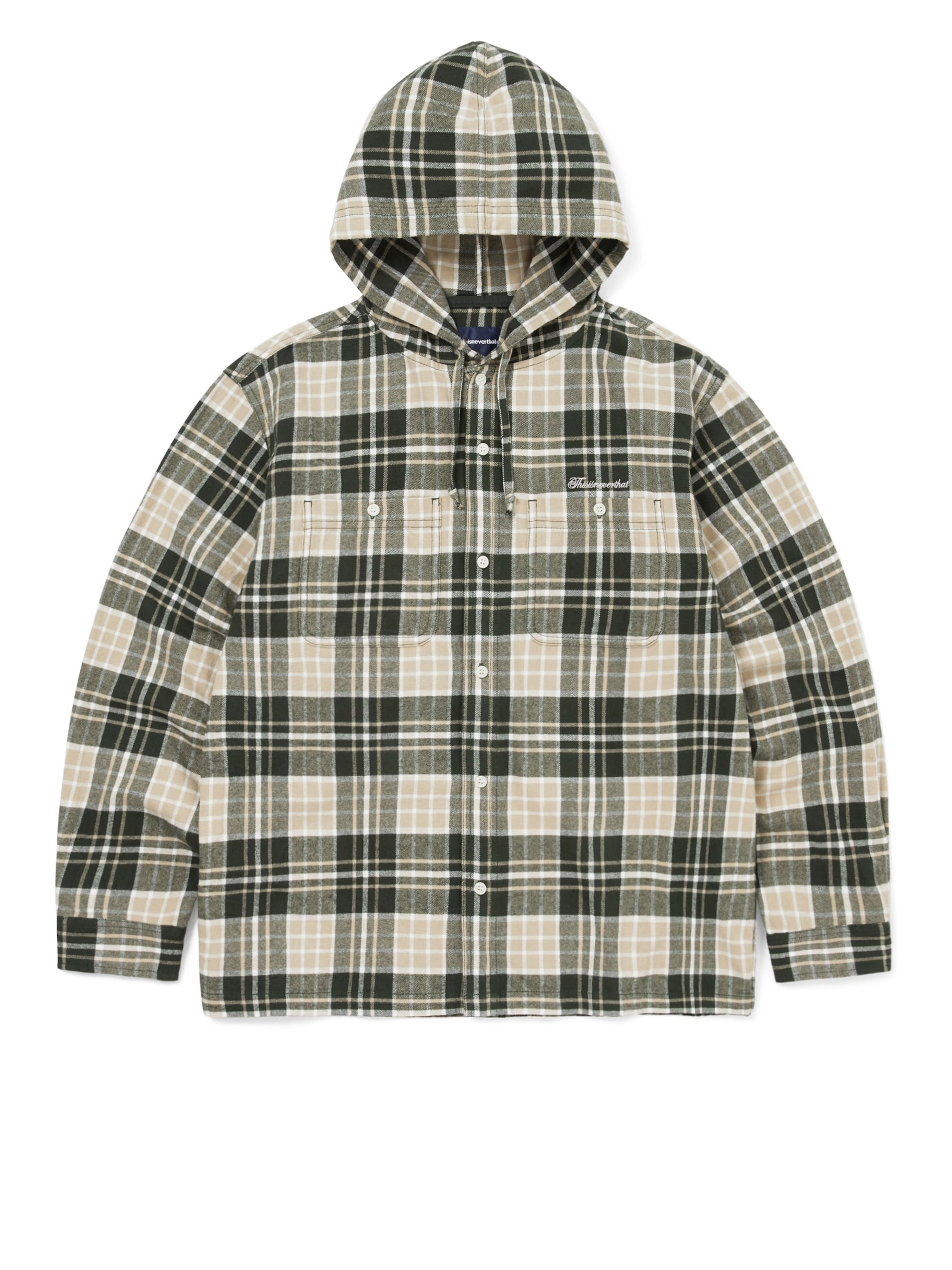 thisisneverthat - Flannel Hooded Check Shirt (Green) product image 1 | TRAB K-Fashion Australia