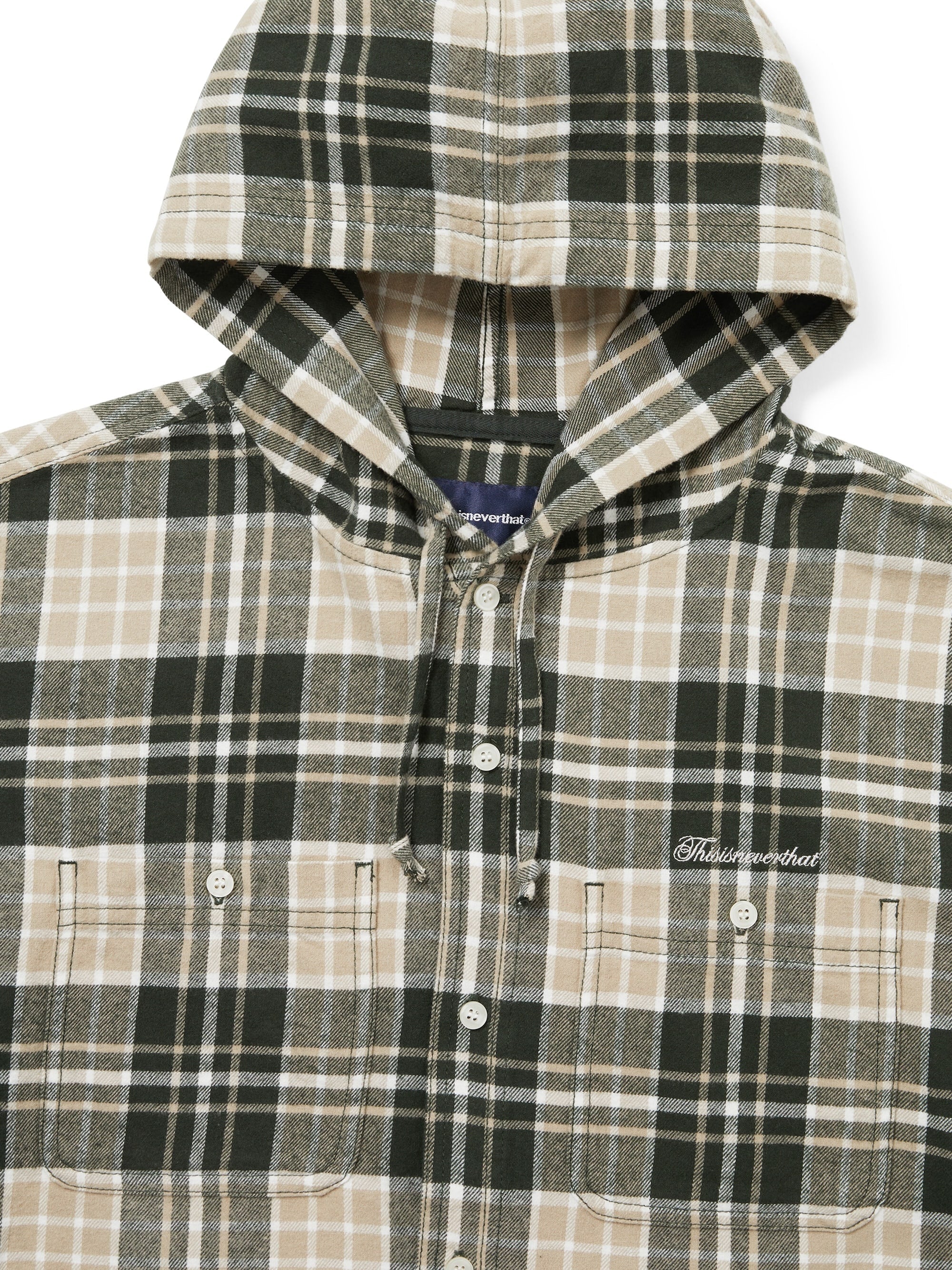thisisneverthat - Flannel Hooded Check Shirt (Green) product image 2 | TRAB K-Fashion Australia