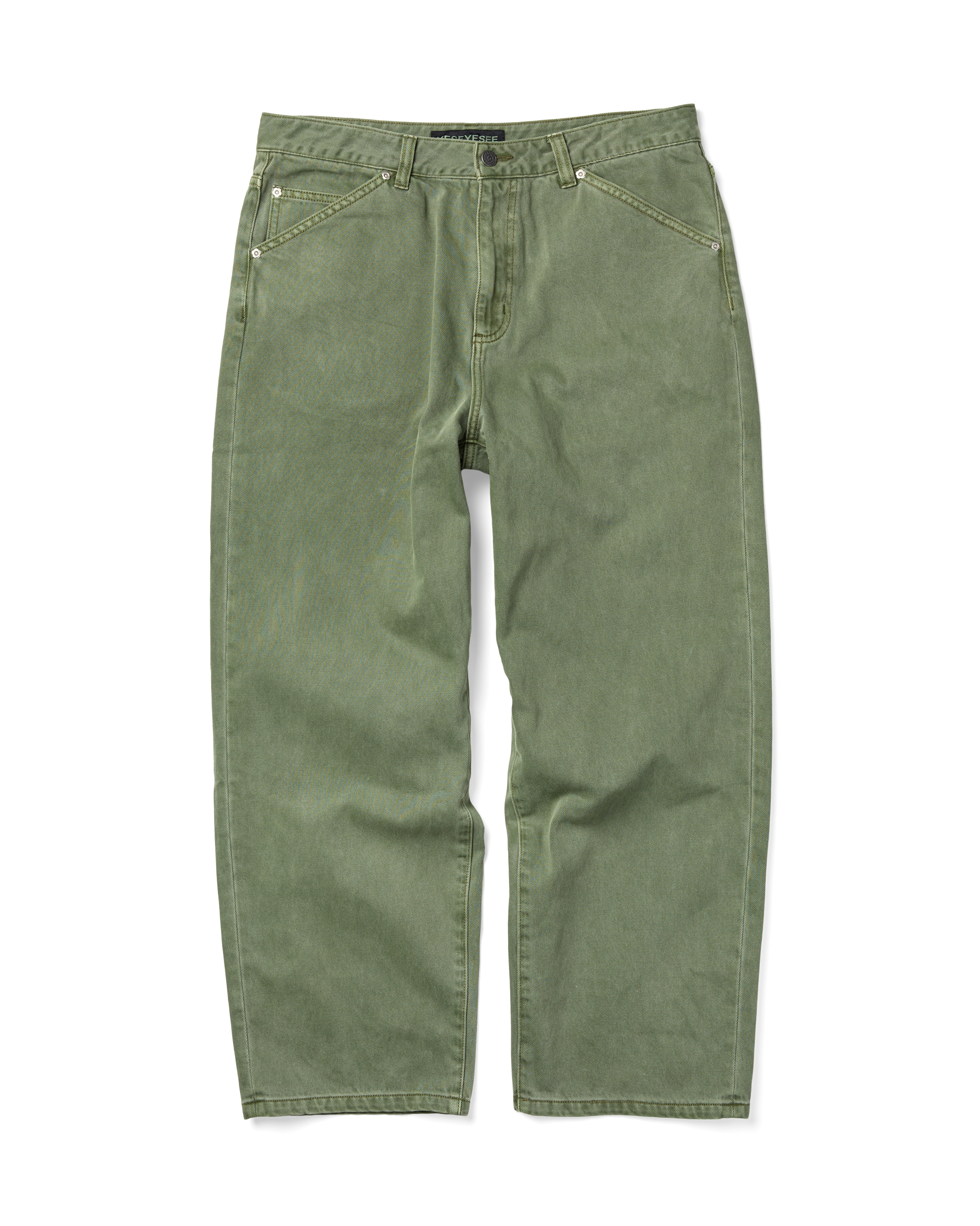 yeseyesee - Flower Rivet Denim Pants (Khaki Green) product image 2 | TRAB K-Fashion Australia