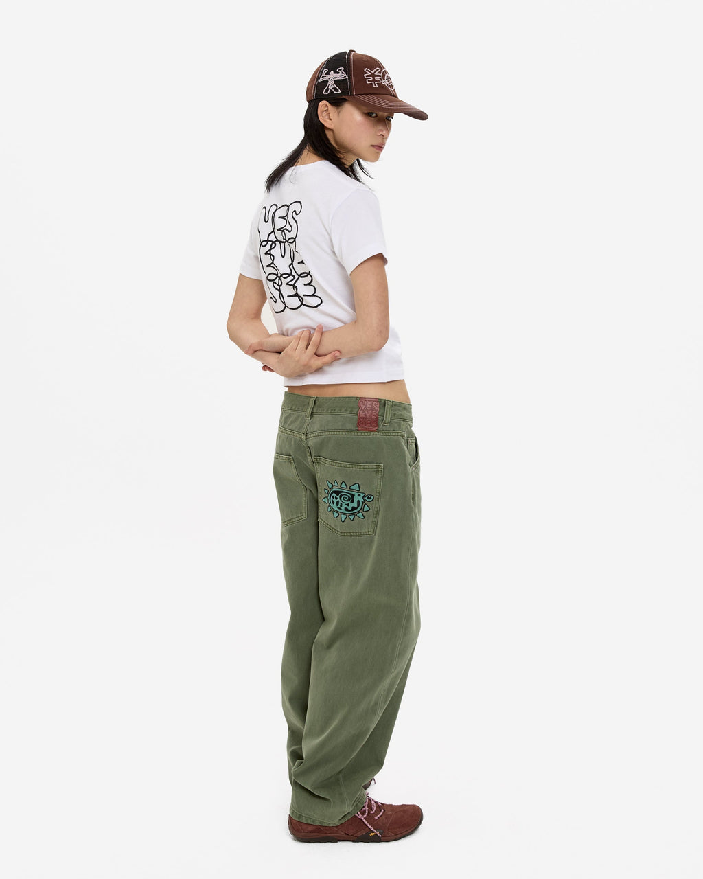 yeseyesee - Flower Rivet Denim Pants (Khaki Green) product image 15 | TRAB K-Fashion Australia