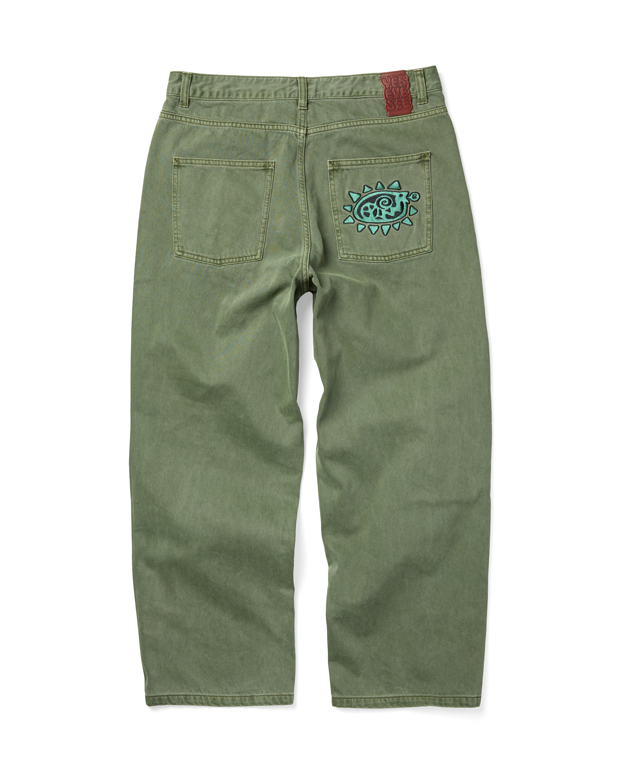 yeseyesee - Flower Rivet Denim Pants (Khaki Green) product image 1 | TRAB K-Fashion Australia