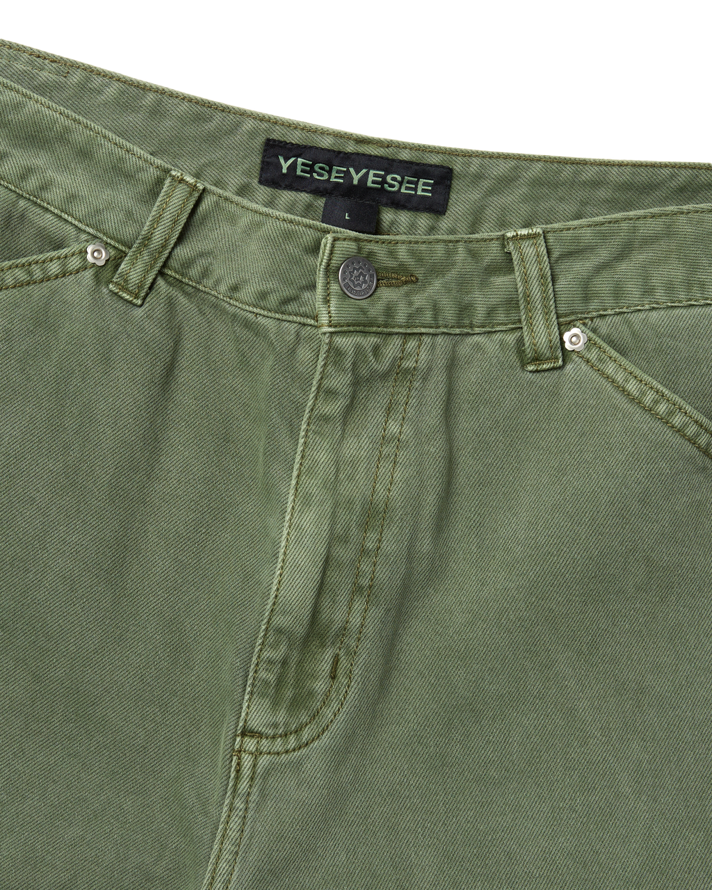 yeseyesee - Flower Rivet Denim Pants (Khaki Green) product image 3 | TRAB K-Fashion Australia
