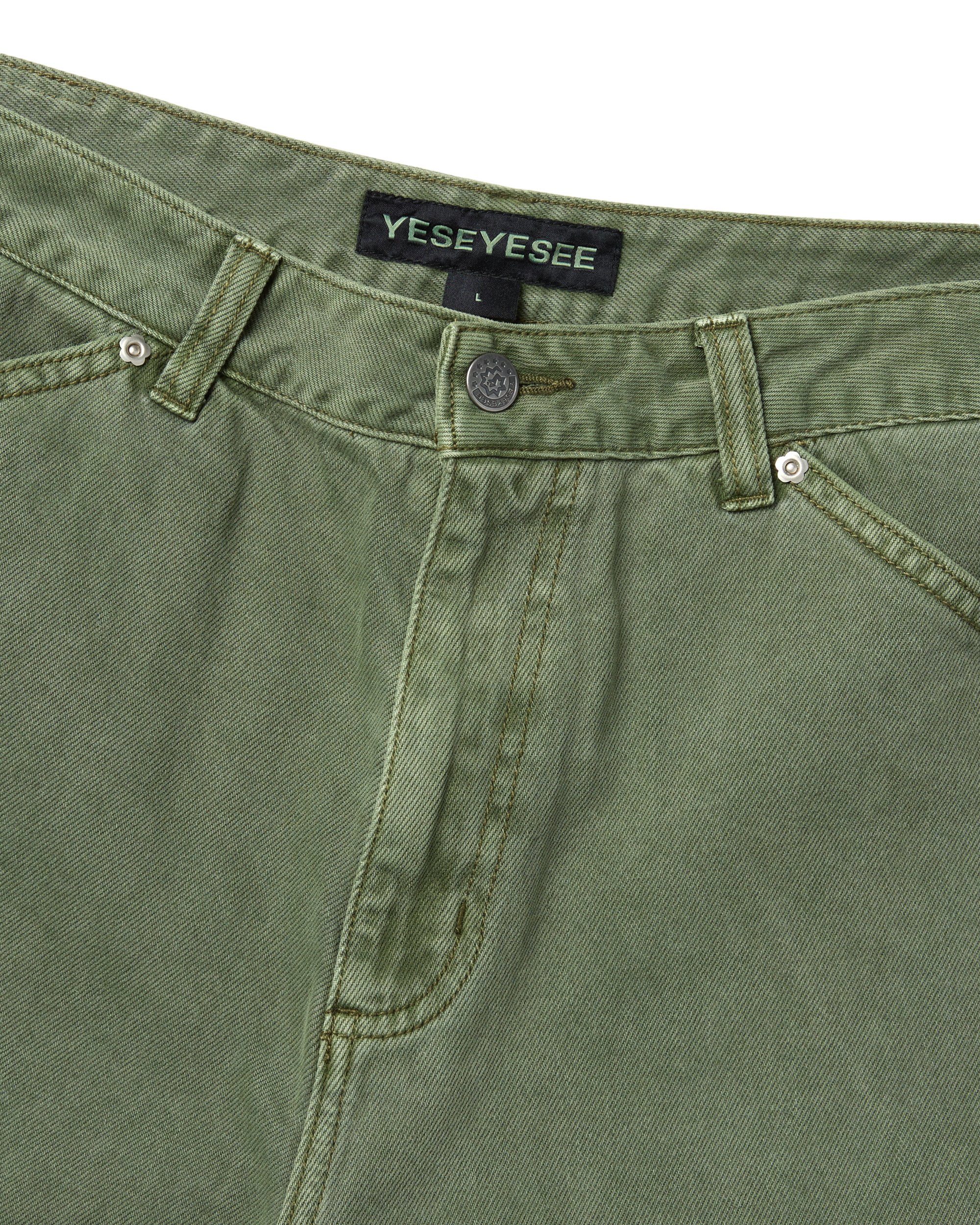 yeseyesee - Flower Rivet Denim Pants (Khaki Green) product image 3 | TRAB K-Fashion Australia