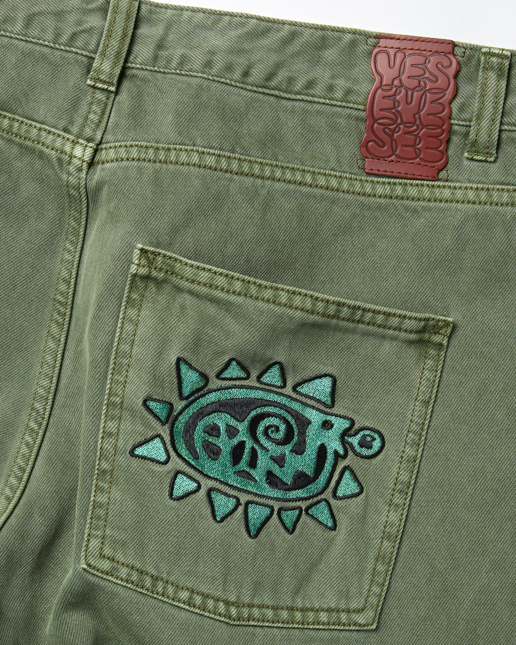 yeseyesee - Flower Rivet Denim Pants (Khaki Green) product image 5 | TRAB K-Fashion Australia