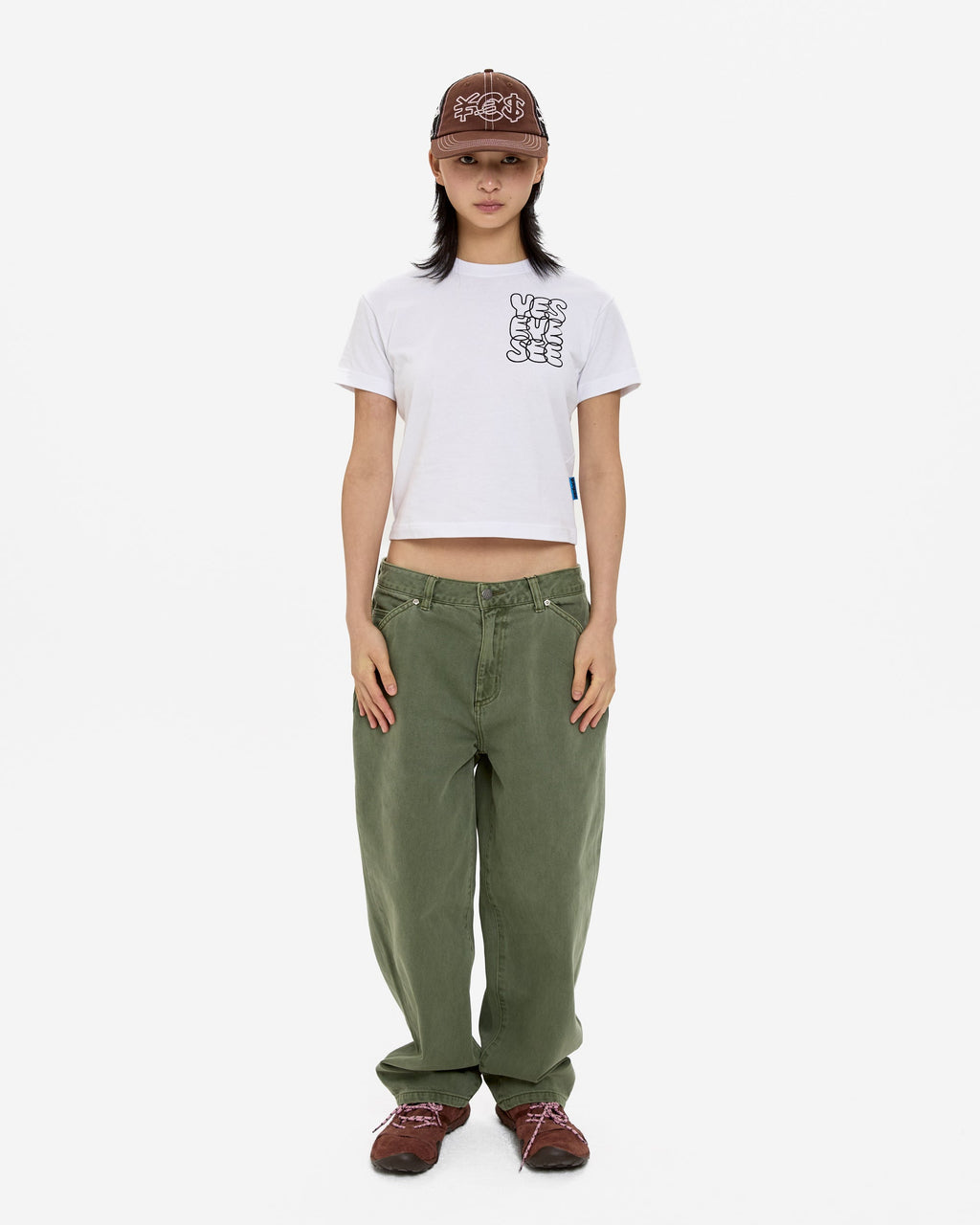 yeseyesee - Flower Rivet Denim Pants (Khaki Green) product image 13 | TRAB K-Fashion Australia
