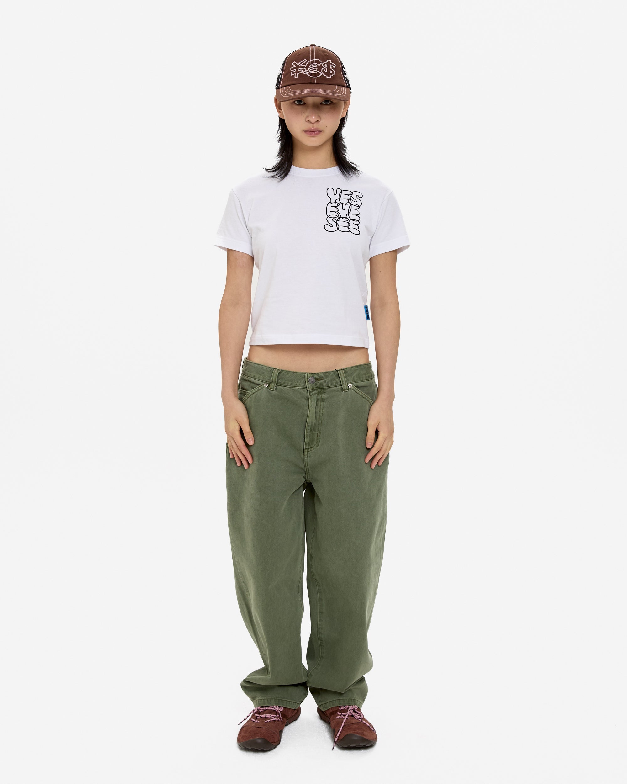 yeseyesee - Flower Rivet Denim Pants (Khaki Green) product image 13 | TRAB K-Fashion Australia