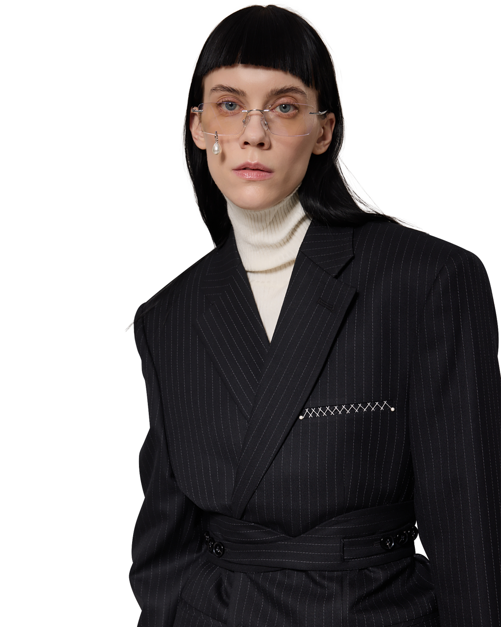 Kimhe Kim - Frameless Pearl Tear Square Glasses (Silver) product image 1 | TRAB K-Fashion Australia