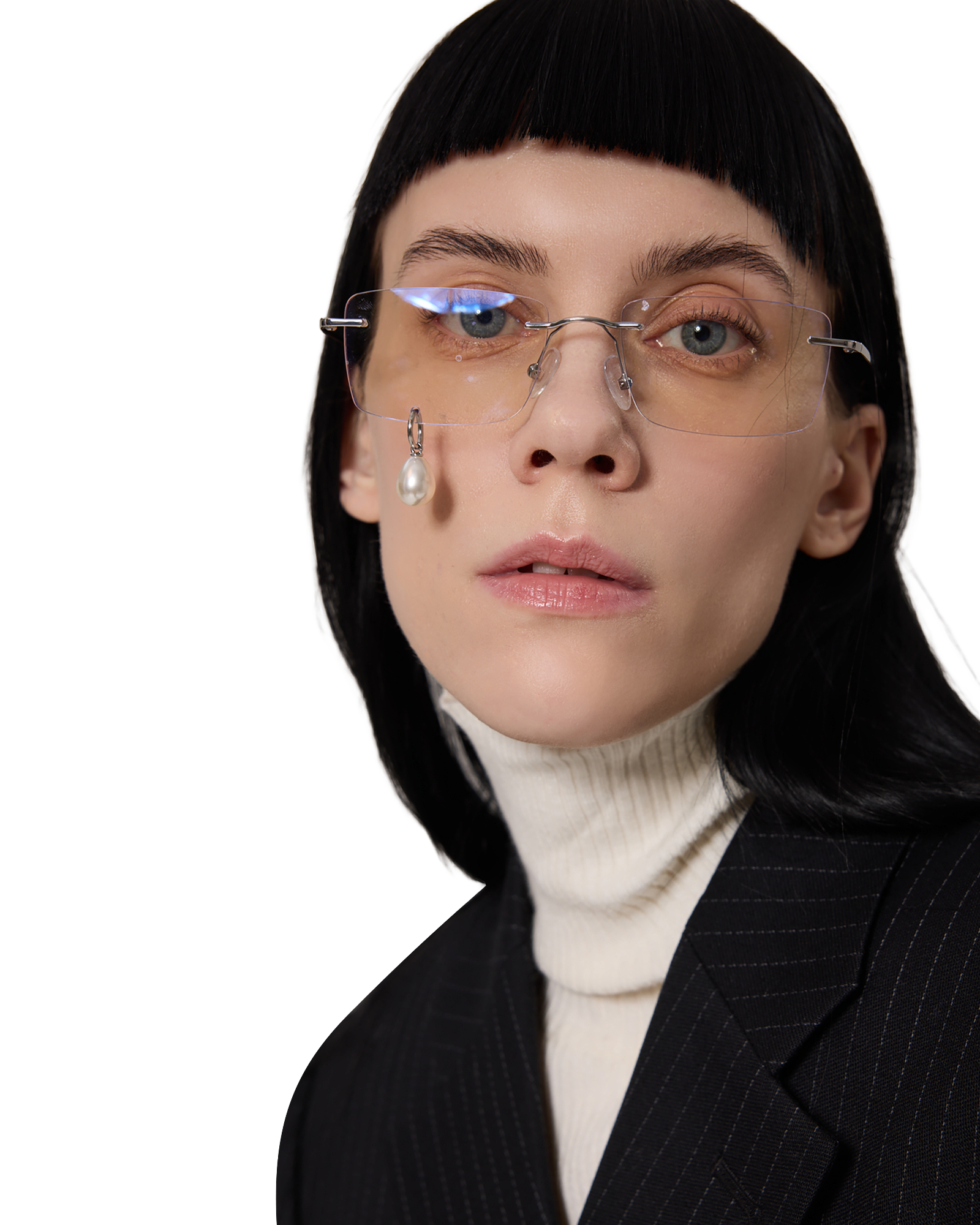 Kimhe Kim - Frameless Pearl Tear Square Glasses (Silver) product image 8 | TRAB K-Fashion Australia