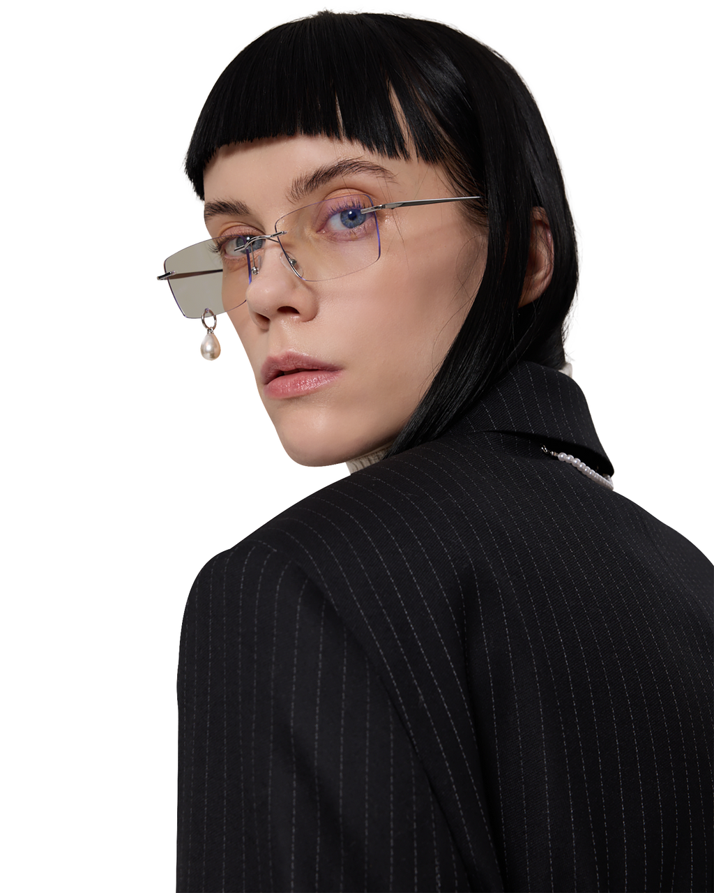 Kimhe Kim - Frameless Pearl Tear Square Glasses (Silver) product image 7 | TRAB K-Fashion Australia
