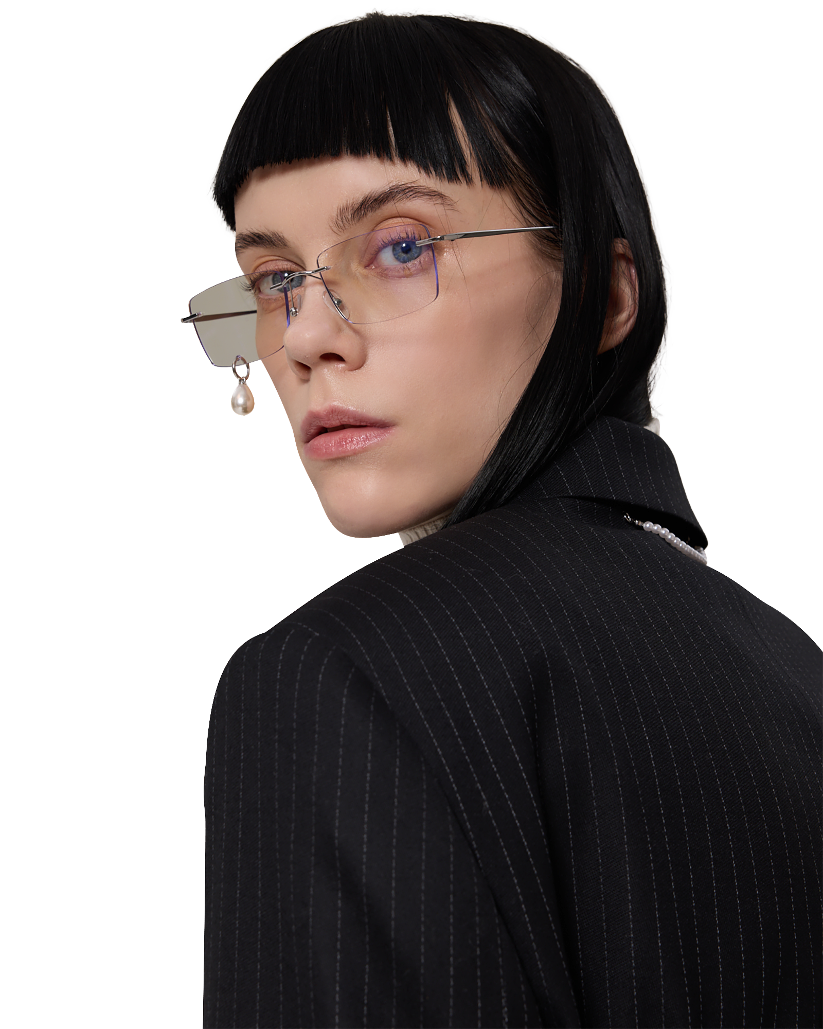 Kimhe Kim - Frameless Pearl Tear Square Glasses (Silver) product image 7 | TRAB K-Fashion Australia