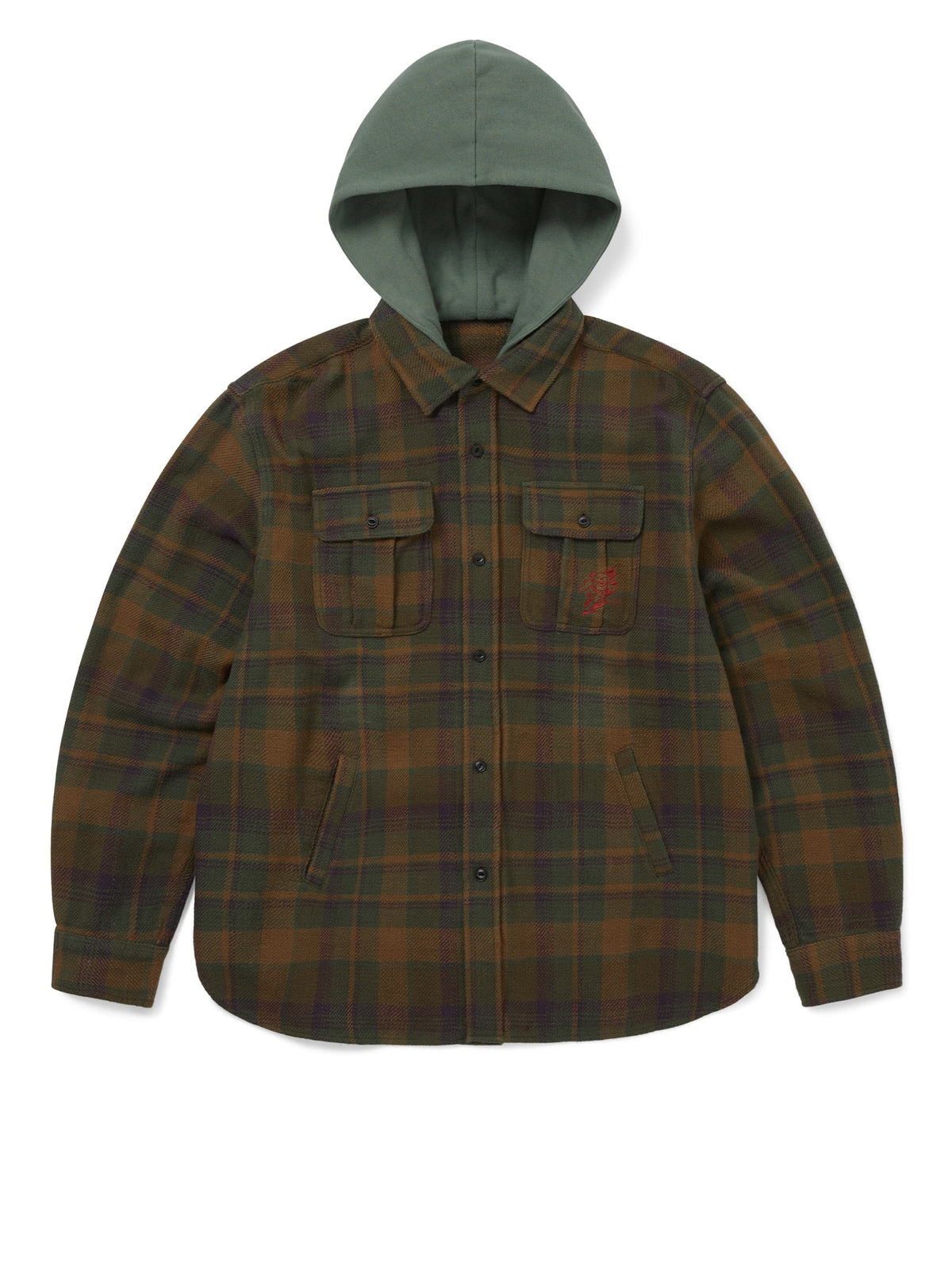 thisisneverthat - GD Lightning Bear Hooded Plaid Shirt (Olive) product image 1 | TRAB K-Fashion Australia