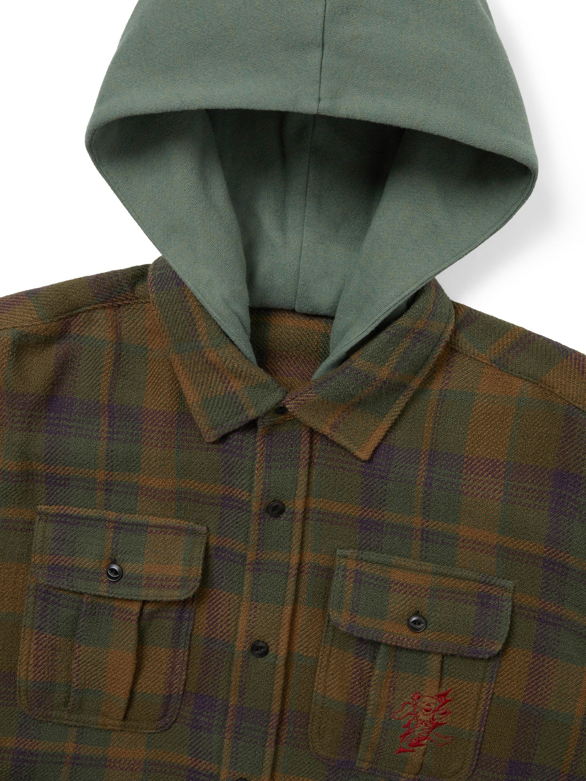 thisisneverthat - GD Lightning Bear Hooded Plaid Shirt (Olive) product image 2 | TRAB K-Fashion Australia
