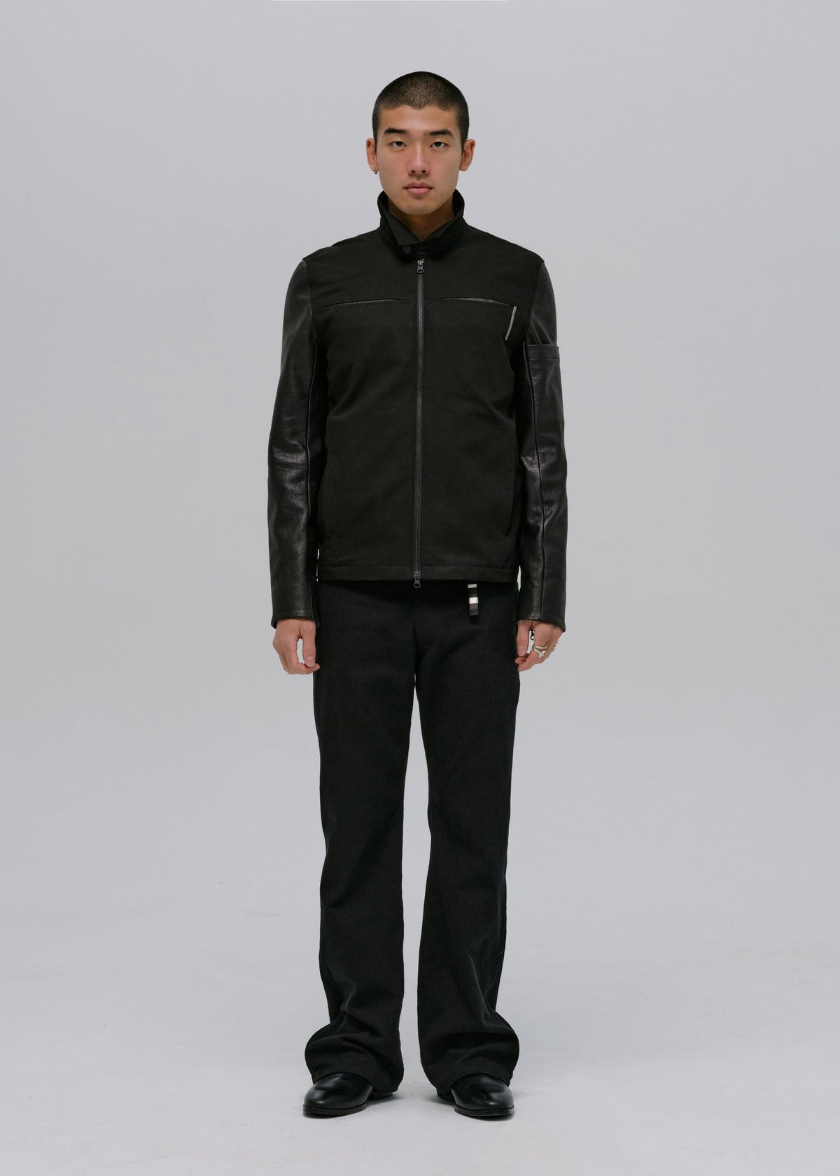 Hyein Seo - Leather-Sleeve Zip Jacket (Black) product image 2 | TRAB K-Fashion Australia
