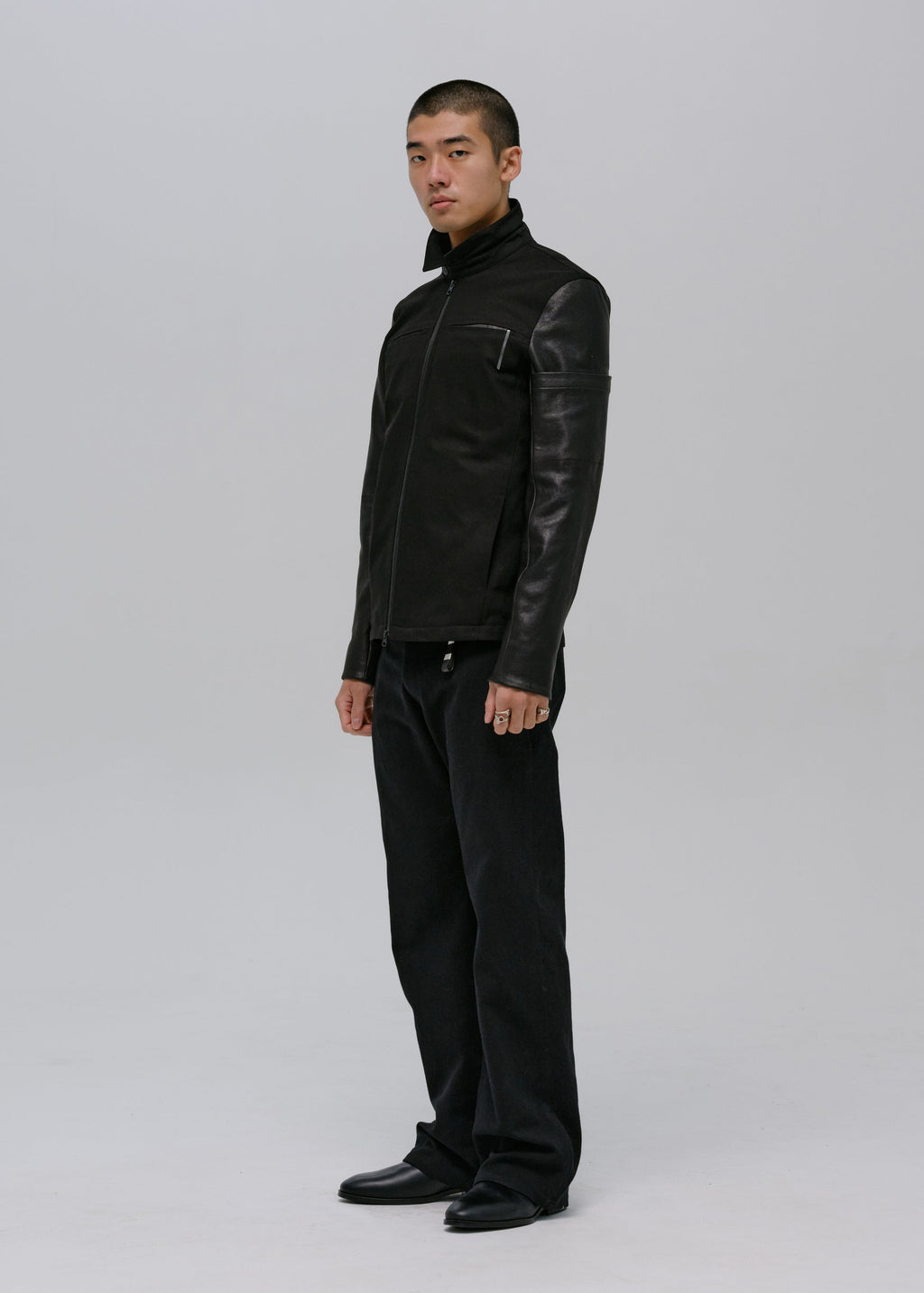 Hyein Seo - Leather-Sleeve Zip Jacket (Black) product image 3 | TRAB K-Fashion Australia