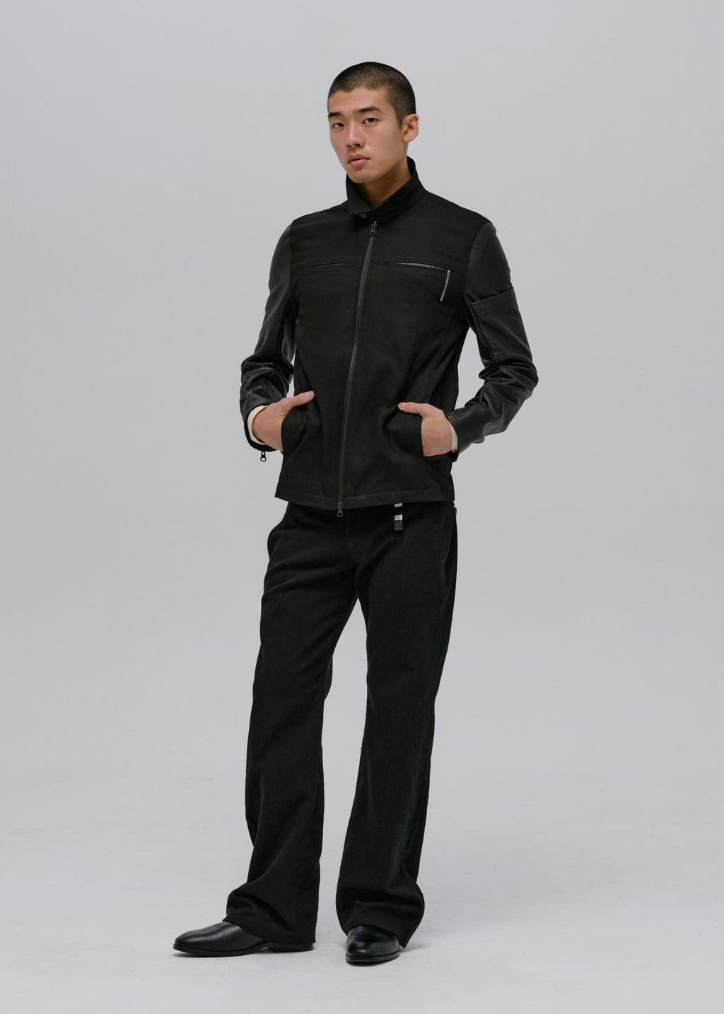 Hyein Seo - Leather-Sleeve Zip Jacket (Black) product image 1 | TRAB K-Fashion Australia