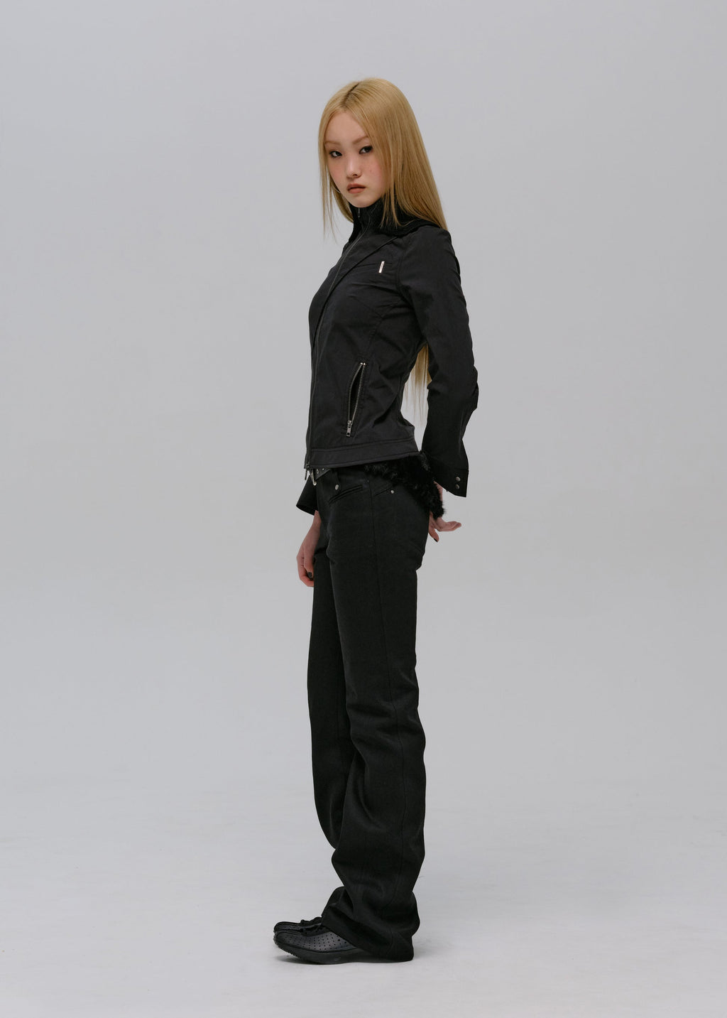 Hyein Seo - Zip Shirt w/ Knitted Collar (Black) product image 2 | TRAB K-Fashion Australia