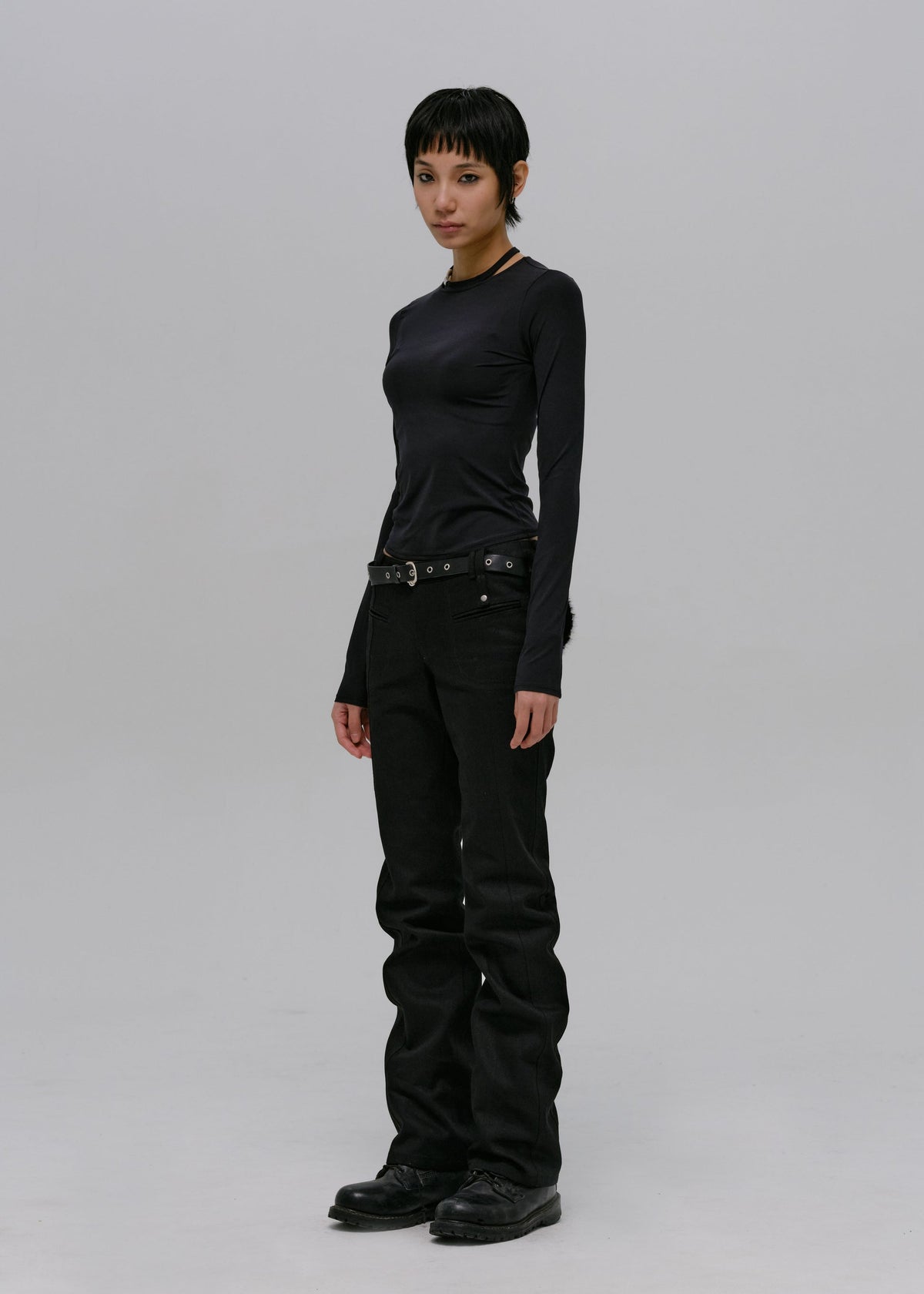 Hyein Seo - Fur Pocket Pants w/ Leather Belt (Black) product image 9 | TRAB K-Fashion Australia
