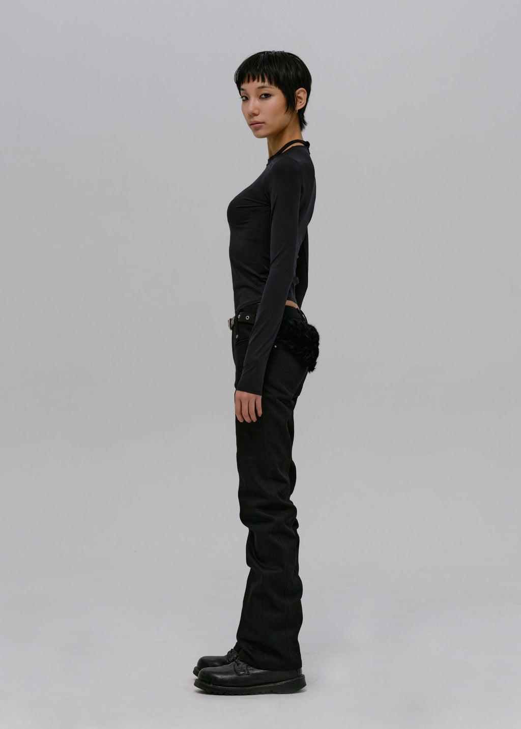 Hyein Seo - Fur Pocket Pants w/ Leather Belt (Black) product image 10 | TRAB K-Fashion Australia