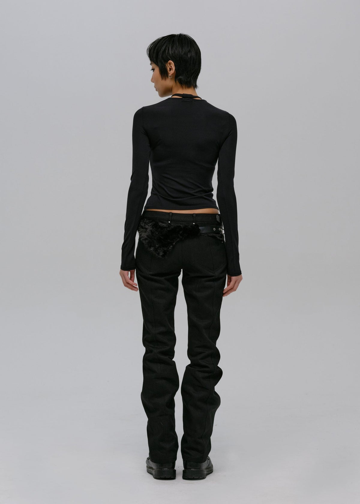 Hyein Seo - Fur Pocket Pants w/ Leather Belt (Black) product image 11 | TRAB K-Fashion Australia