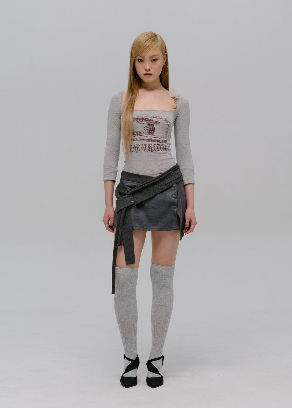 Hyein Seo - Fur Strap Top (Grey) product image 2 | TRAB K-Fashion Australia