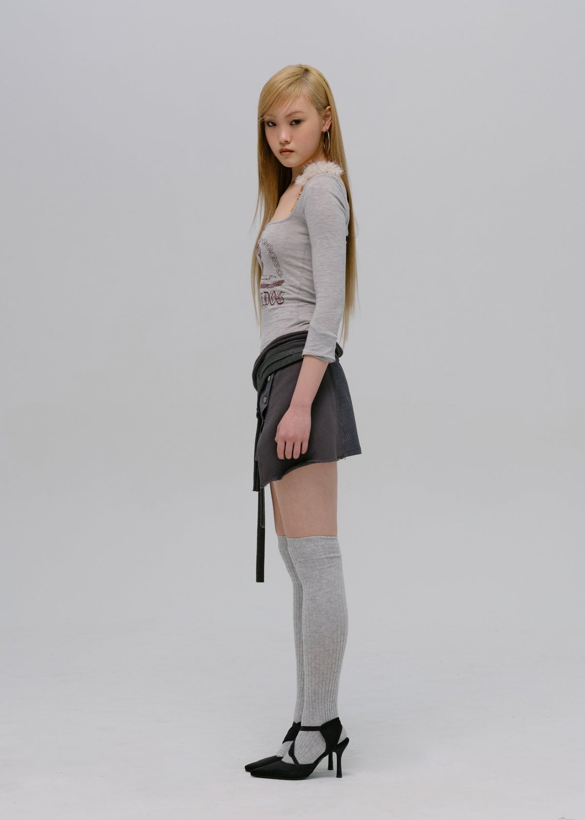 Hyein Seo - Wrap Mini Skirt (Slate Grey) product image 4 | TRAB K-Fashion Australia
