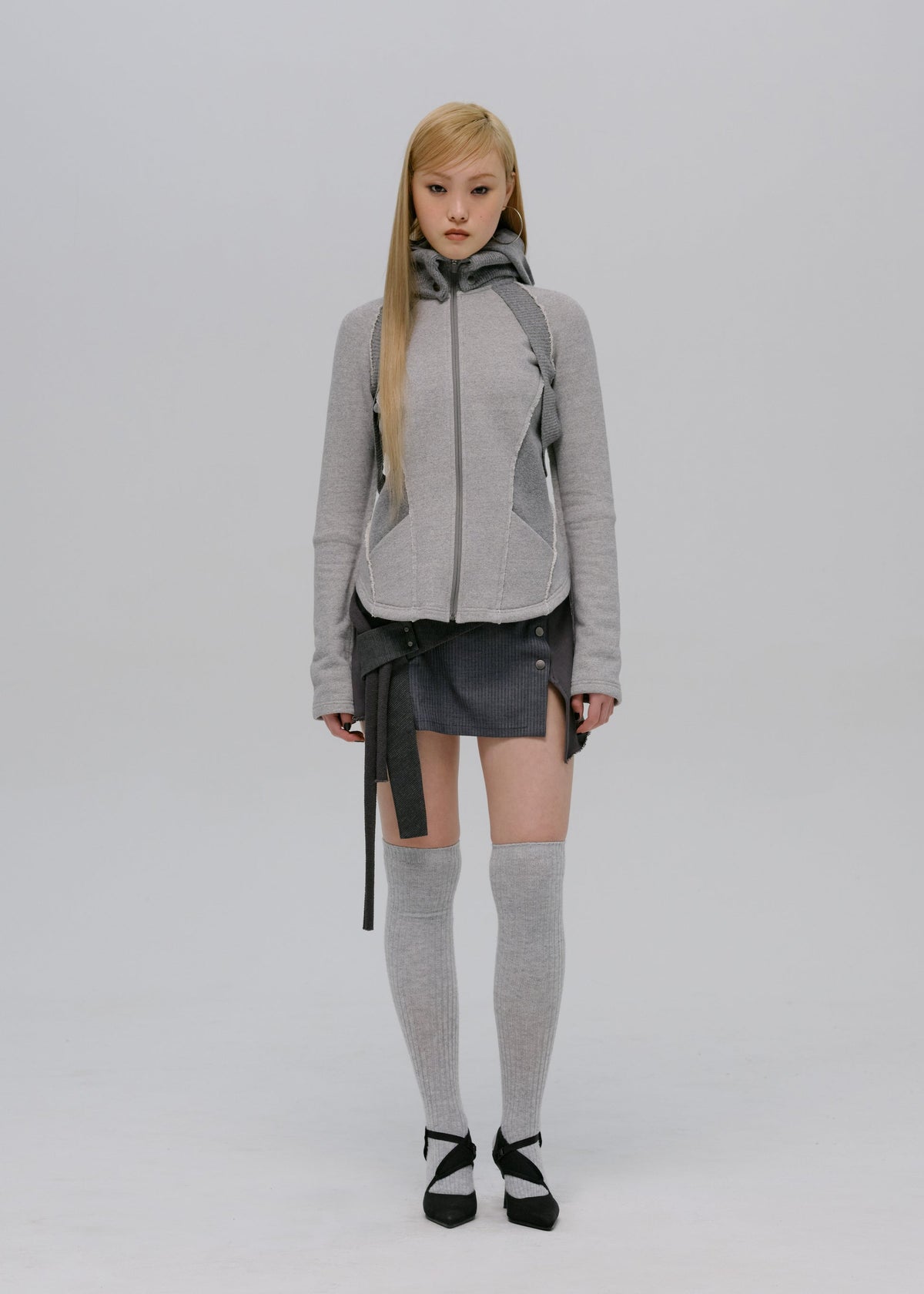 Hyein Seo - Slashed Zip Jacket (Pale Grey) product image 2 | TRAB K-Fashion Australia