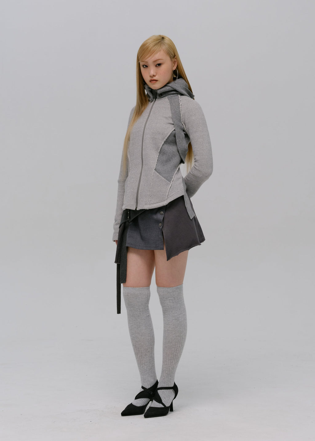 Hyein Seo - Slashed Zip Jacket (Pale Grey) product image 1 | TRAB K-Fashion Australia