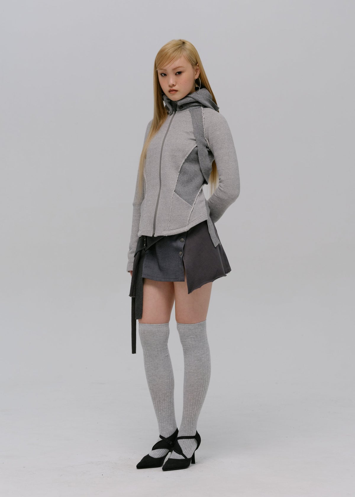 Hyein Seo - Slashed Zip Jacket (Pale Grey) product image 1 | TRAB K-Fashion Australia
