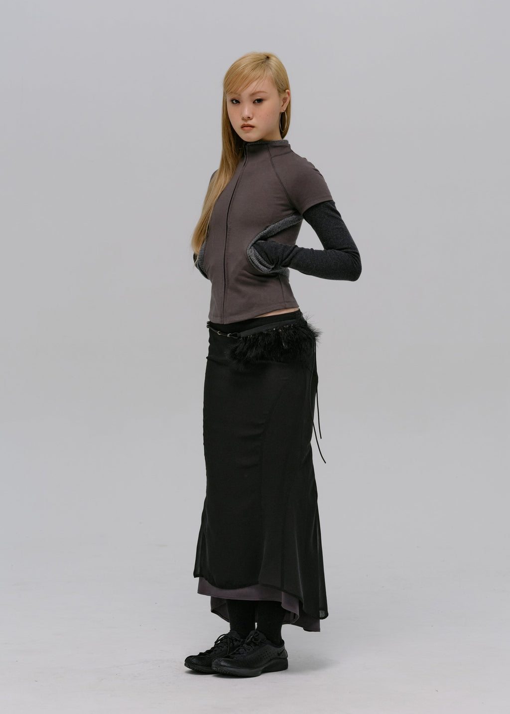Hyein Seo - Layered Zip Top (Smoky Grey) product image 9 | TRAB K-Fashion Australia