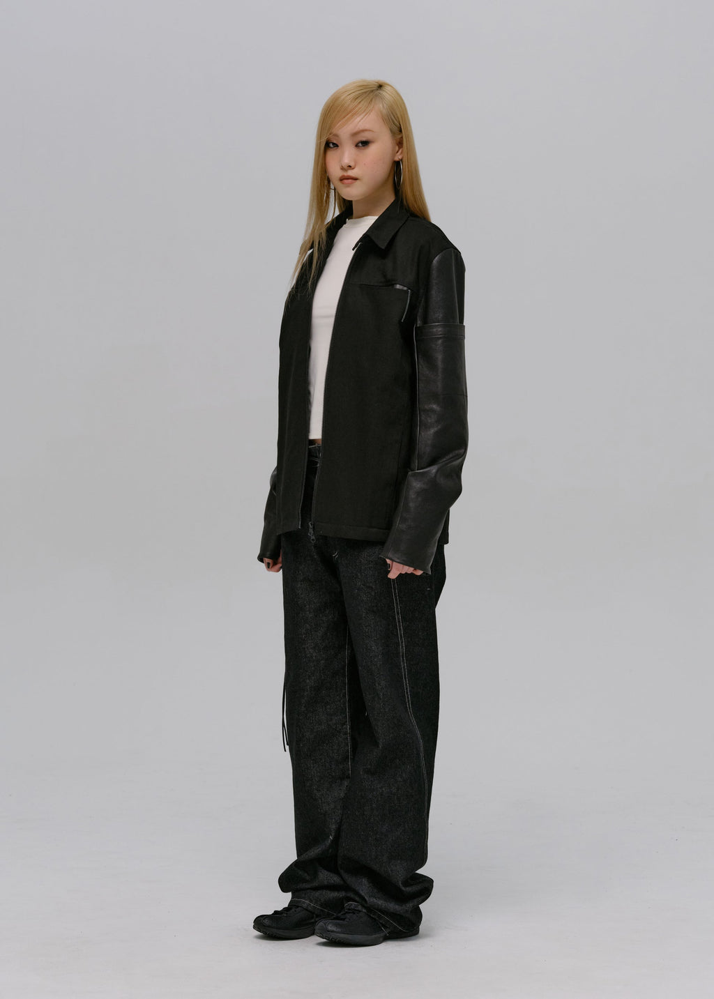 Hyein Seo - Leather-Sleeve Zip Jacket (Black) product image 7 | TRAB K-Fashion Australia