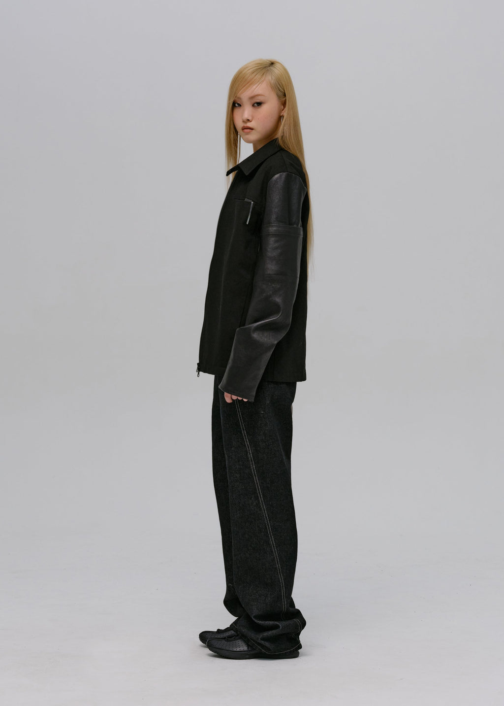 Hyein Seo - Leather-Sleeve Zip Jacket (Black) product image 8 | TRAB K-Fashion Australia
