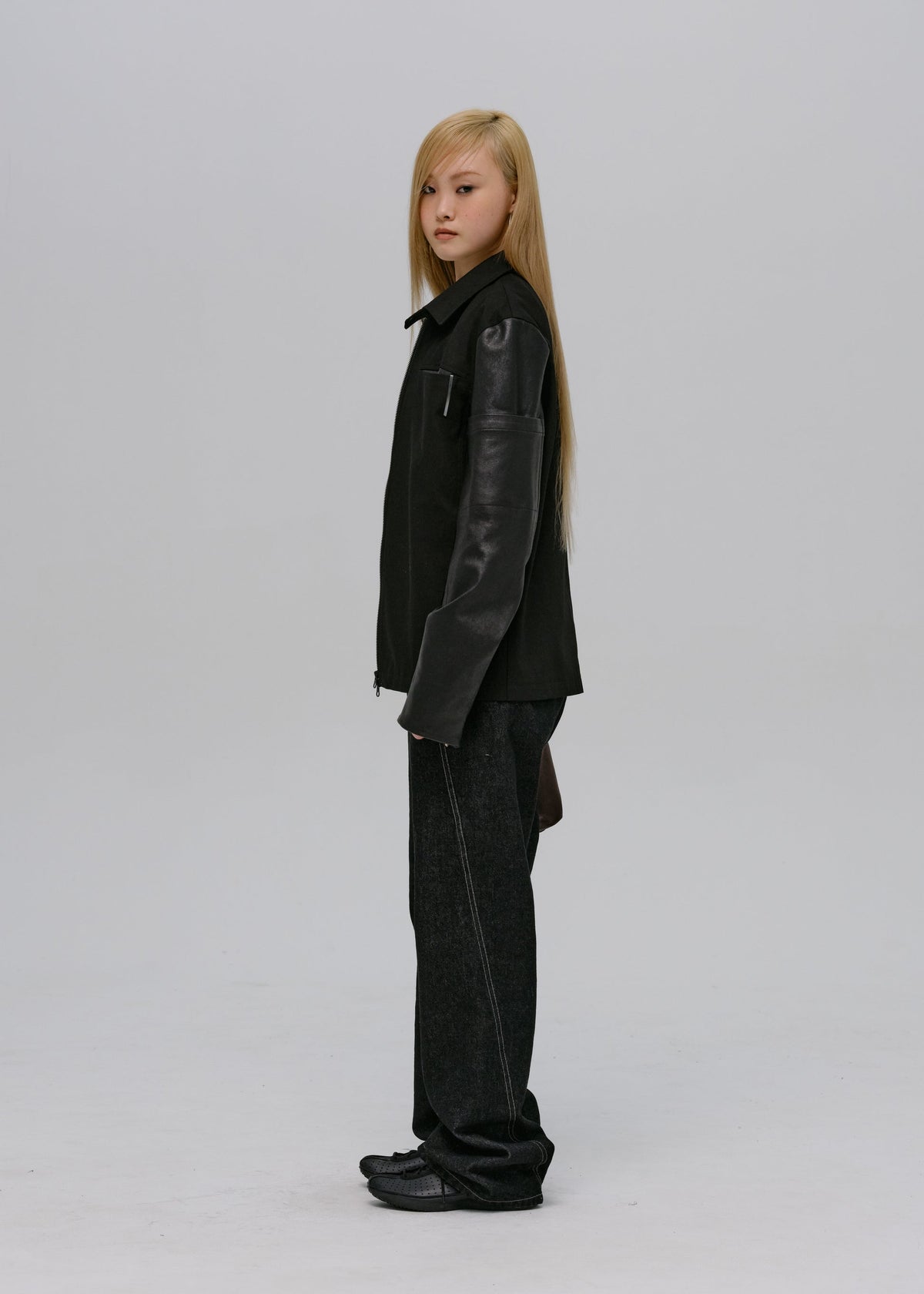 Hyein Seo - Leather-Sleeve Zip Jacket (Black) product image 10 | TRAB K-Fashion Australia
