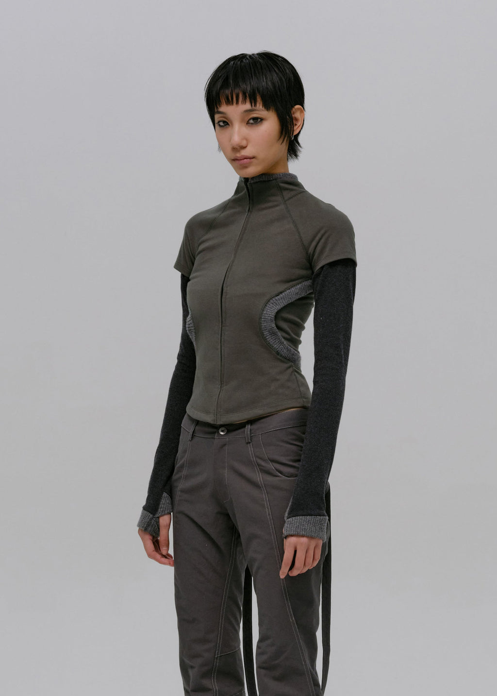 Hyein Seo - Layered Zip Top (Smoky Grey) product image 1 | TRAB K-Fashion Australia