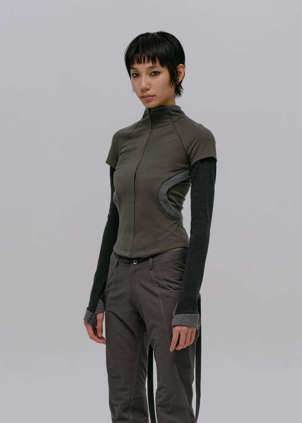 Hyein Seo - Layered Zip Top (Smoky Grey) product image 1 | TRAB K-Fashion Australia