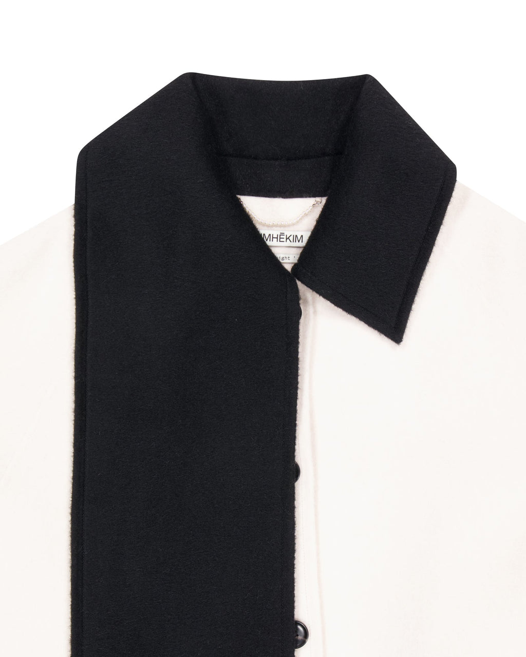 Kimhe Kim - Bi-Color Alpaca Blend Fringe Scarf Long Coat (Ivory/Black) product image 13 | TRAB K-Fashion Australia