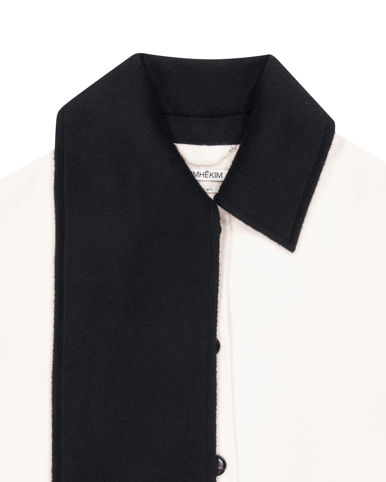 Kimhe Kim - Bi-Color Alpaca Blend Fringe Scarf Long Coat (Ivory/Black) product image 13 | TRAB K-Fashion Australia