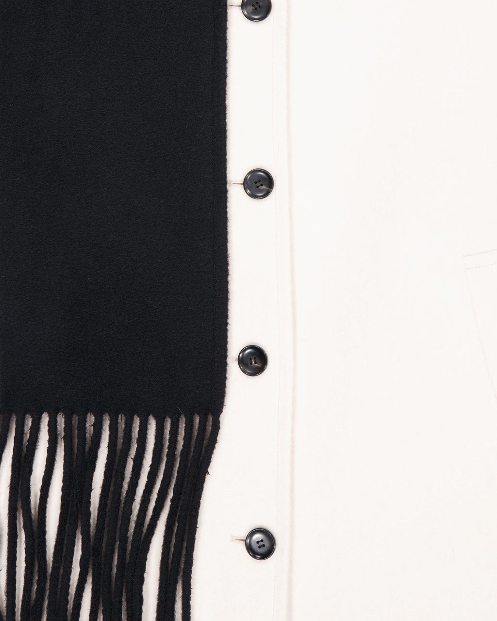 Kimhe Kim - Bi-Color Alpaca Blend Fringe Scarf Long Coat (Ivory/Black) product image 14 | TRAB K-Fashion Australia