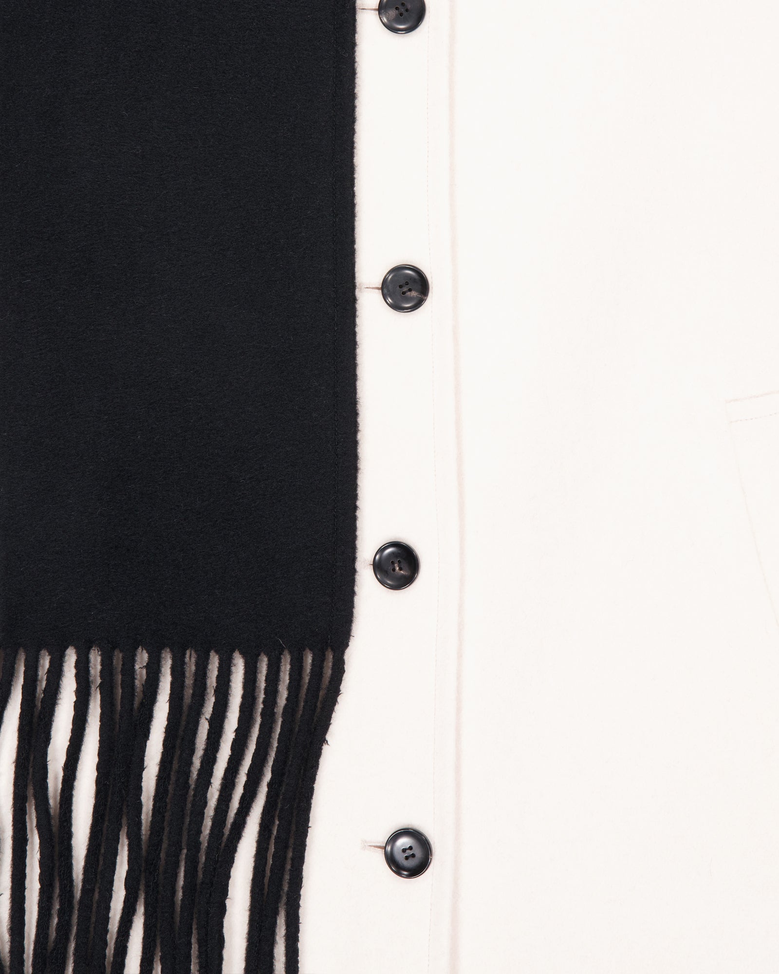 Kimhe Kim - Bi-Color Alpaca Blend Fringe Scarf Long Coat (Ivory/Black) product image 14 | TRAB K-Fashion Australia