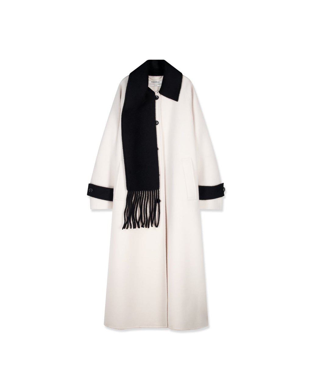 Kimhe Kim - Bi-Color Alpaca Blend Fringe Scarf Long Coat (Ivory/Black) product image 12 | TRAB K-Fashion Australia