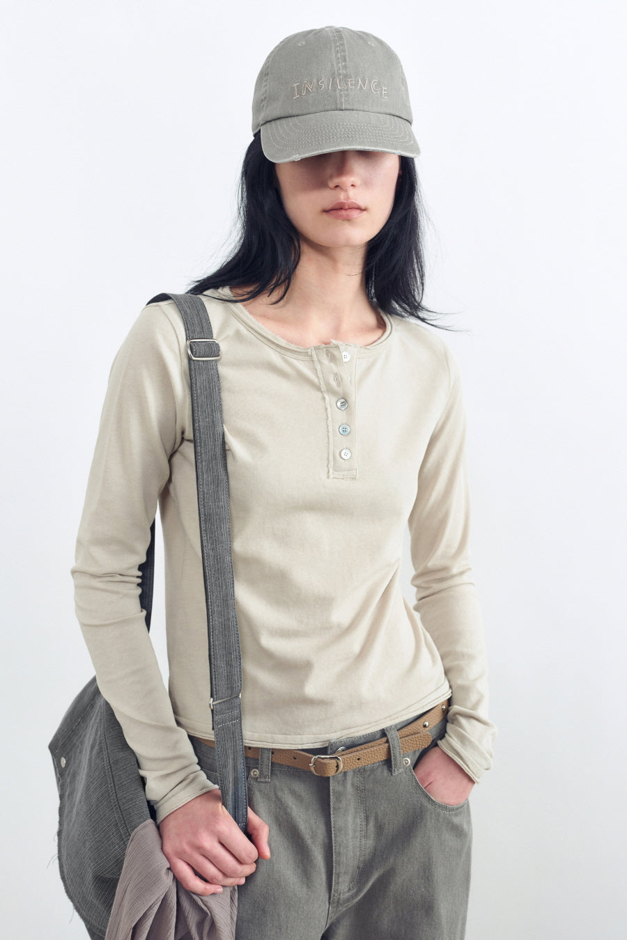 Insilence - Cotton Cut off Sling Bag (Charcoal) product image 6 | TRAB K-Fashion Australia