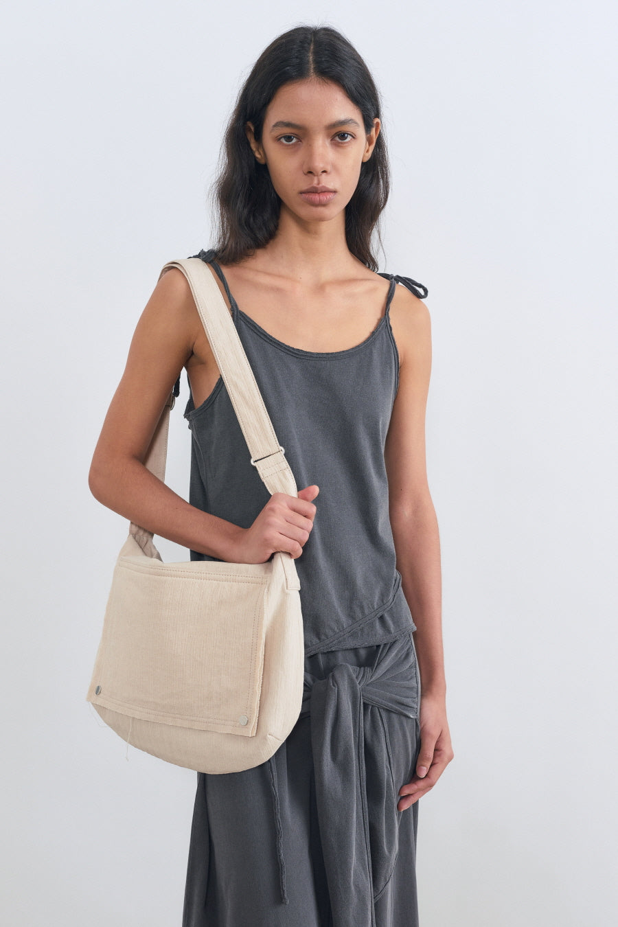 Insilence - Cotton Cut off Sling Bag (Beige) product image 8 | TRAB K-Fashion Australia