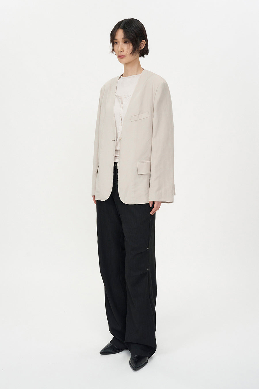 Insilence - Linen Cut off Jacket (Ash Beige) product image 4 | TRAB K-Fashion Australia